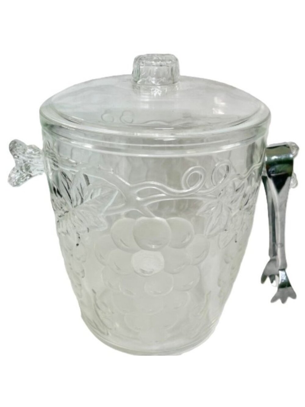 Ice bucket with Insert and Tongs 4pc Clear Acrylic Embossed Grape Cluster 3.5qt